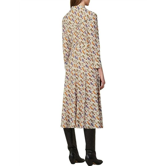 Sandro Cowboy Boot Print Belted Midi Shirt Dress Bootseen Western Cowgirl - Picture 16 of 16